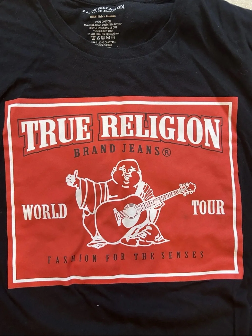 True Religion Black T-Shirt with Red and White Graphic